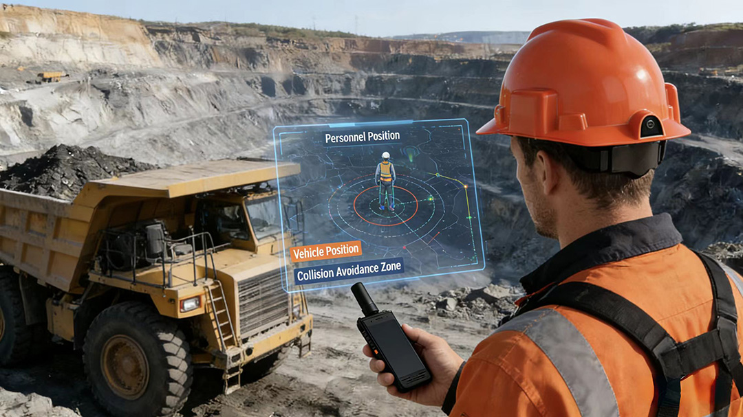 GNSS RTK wearable devices and vehicle tracking for personnel and equipment safety in modern open-pit mining.